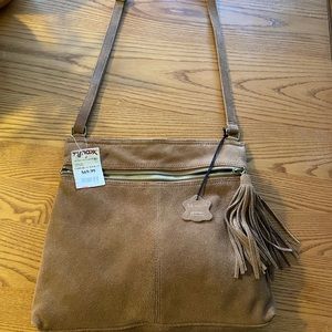 Margot large genuine leather (suede) crossbody purse w/ fringe zipper pull